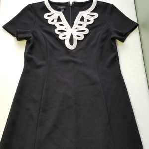 Talbots Black Knit Dress w/ White Neck Detail F202